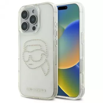 Karl Lagerfeld IML Rhinestones Karl Head hrbtni ovitek za iPhone 16 Pro Max (prosojno)