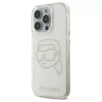 Karl Lagerfeld IML Rhinestones Karl Head hrbtni ovitek za iPhone 16 Pro Max (prosojno)