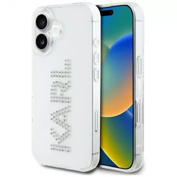 KARL LAGERFELD IML Rhinestones Logo hrbtni ovitek za Apple iPhone 16 – prozoren