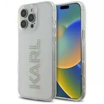 Karl Lagerfeld IML Rhinestones Logo ovitek za iPhone 16 Pro, prozoren