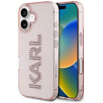 Karl Lagerfeld IML Rhinestones Logo hrbtni ovitek za iPhone 16, roza