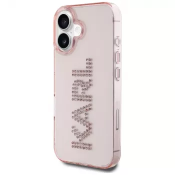 Karl Lagerfeld IML Rhinestones Logo hrbtni ovitek za iPhone 16, roza
