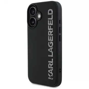 KARL LAGERFELD HC 3D Rubber Elongated Glitter ovitek za iPhone 16, črn