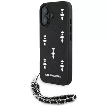 Karl Lagerfeld Saffiano Crystals with Chain ovitek za iPhone 16, črn
