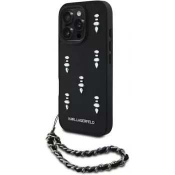 Karl Lagerfeld Saffiano Crystals with Chain zadnji ovitek za iPhone 16 Pro, črn