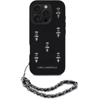 Karl Lagerfeld Saffiano Crystals with Chain zadnji ovitek za iPhone 16 Pro, črn