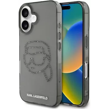 Karl Lagerfeld IML Rhinestones Karl Head ovitek za iPhone 16 (črn)