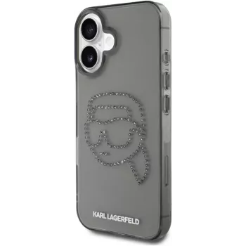 Karl Lagerfeld IML Rhinestones Karl Head ovitek za iPhone 16 (črn)