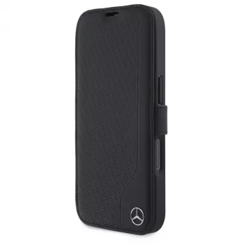 Mercedes-Benz MEBKP16S23RBGVK knjižni ovitek za iPhone 16 6.1, črn, umetno usnje in imitacija lesa