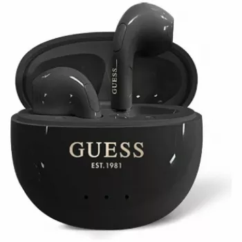 Guess Glossy Effect EggShape Printed Classic Logo brezžične slušalke TWS, črne