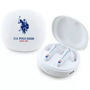 US Polo Assn DH Logo prave brezžične stereo slušalke s polnilnim ohišjem (bele)