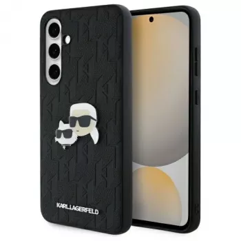 Karl Lagerfeld KLHCS24FEPGKLKCPK trdi ovitek za Samsung Galaxy S24 FE črn monogram Karl & Choupette Head Pin