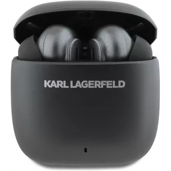 KARL LAGERFELD TWS ušesne slušalke z natisnjenim kovinskim logotipom in ANC/ENC – črne