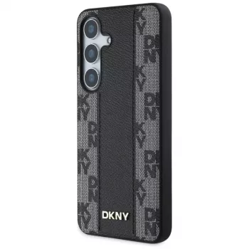 DKNY usnjen ovitek s karirastim vzorcem MagSafe za Samsung Galaxy S25, črn
