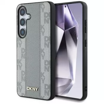 DKNY usnjen ovitek Checkered Pattern MagSafe za Samsung Galaxy S25 – taupe