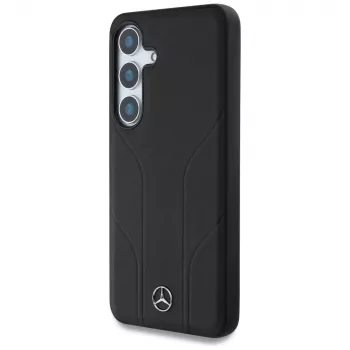 MERCEDES-BENZ usnjen ovitek z vtisnjenimi linijami, združljiv z MagSafe, za Samsung Galaxy S25, črn