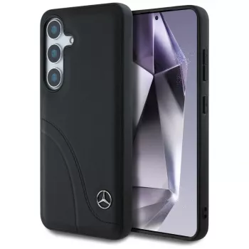 MERCEDES-BENZ usnjen ovitek z zaobljenimi šivi za Samsung Galaxy S25, črn