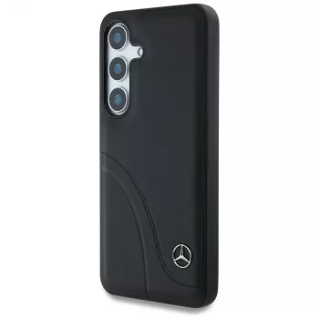 MERCEDES-BENZ usnjen ovitek z zaobljenimi šivi za Samsung Galaxy S25, črn