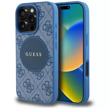 Guess ovitek 4G Circle Classic Logo MagSafe za iPhone 16 Pro Max, moder