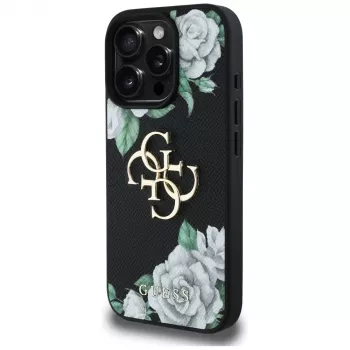 Guess ovitek Grained Roses Big 4G Logo za iPhone 16 Pro Max, črn