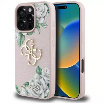 Guess ovitek Grained Roses Big 4G Logo za iPhone 16 Pro Max – roza