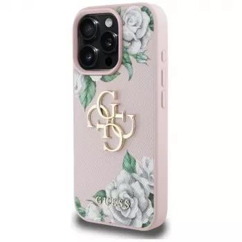 Guess ovitek Grained Roses Big 4G Logo za iPhone 16 Pro Max – roza