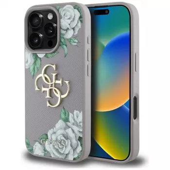 Guess hrbtni ovitek Grained Roses Big 4G Logo za Apple iPhone 16 Pro – vijoličen