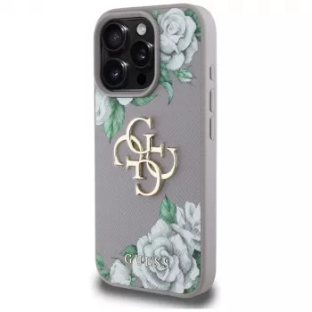 Guess hrbtni ovitek Grained Roses Big 4G Logo za Apple iPhone 16 Pro – vijoličen