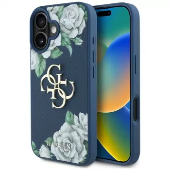Guess ovitek Grained Roses Big 4G Logo za Apple iPhone 16 – moder