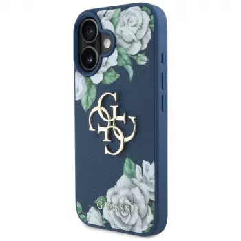 Guess ovitek Grained Roses Big 4G Logo za Apple iPhone 16 – moder