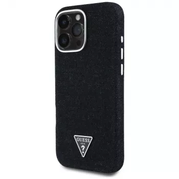 Guess ovitek Denim Triangle Logo MagSafe za Apple iPhone 16 Pro Max, črn