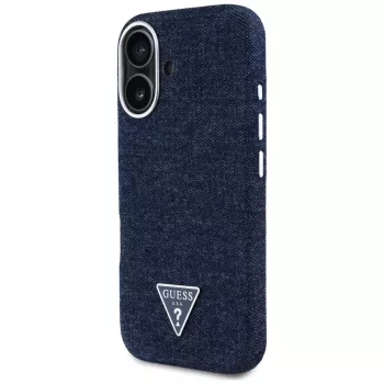 Guess ovitek Denim Triangle Logo MagSafe za iPhone 16, moder