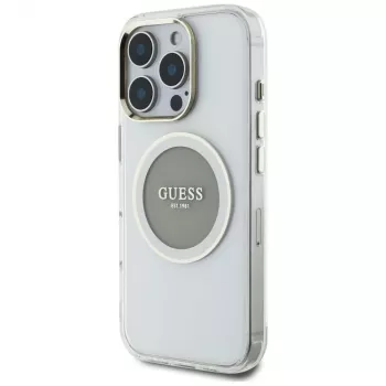 Guess ovitek IML Metal Colored Circle Classic Logo MagSafe za iPhone 16 Pro (siv)