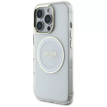Guess ovitek IML Metal Colored Circle Classic Logo MagSafe za iPhone 16 Pro (bel)