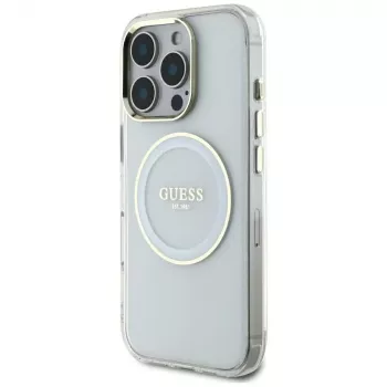 Guess ovitek IML Metal Colored Circle Classic Logo MagSafe za iPhone 16 Pro Max (bel)