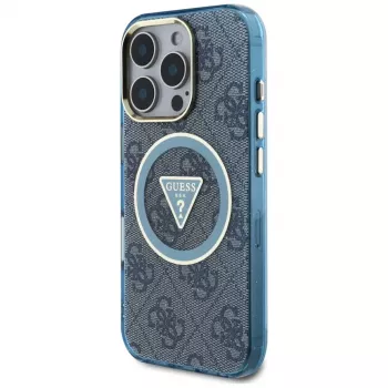 Guess ovitek IML Metal Glitter 4G Circle Triangle MagSafe za iPhone 16 Pro Max (moder)