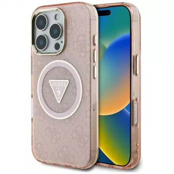 Guess ovitek IML Metal Glitter 4G Circle Triangle MagSafe za Apple iPhone 16 Pro Max (roza)