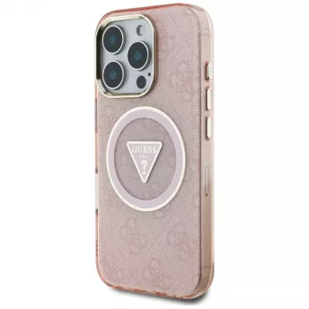 Guess ovitek IML Metal Glitter 4G Circle Triangle MagSafe za Apple iPhone 16 Pro Max (roza)