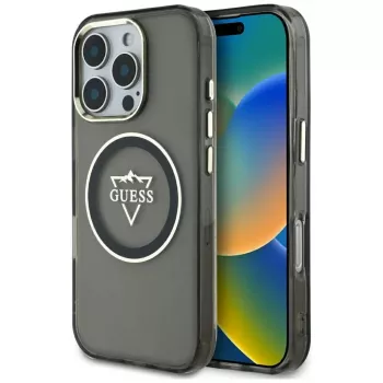 Guess IML Metal Mountain Logo MagSafe ovitek za iPhone 16 Pro (črn)