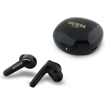 Slušalke TWS Guess Flat Classic Logo Electroplated s polnilnim ovitkom, črne