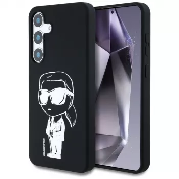 Karl Lagerfeld Silicone Graffiti Ikonik Printed Logo MagSafe ovitek za Samsung Galaxy S25, črn
