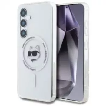 Karl Lagerfeld Button Choupette Head Printed Logo MagSafe ovitek za Samsung Galaxy S25, bel
