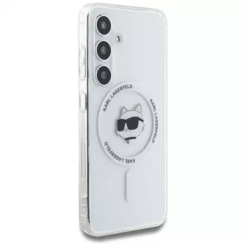 Karl Lagerfeld Button Choupette Head Printed Logo MagSafe ovitek za Samsung Galaxy S25, bel