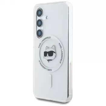 Karl Lagerfeld Button Choupette Head Printed Logo MagSafe ovitek za Samsung Galaxy S25+, bel