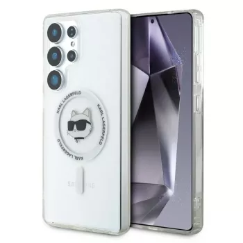 Karl Lagerfeld Button Choupette Head Printed Logo MagSafe ovitek za Samsung Galaxy S25 Ultra, bel