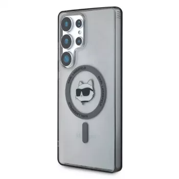 Karl Lagerfeld Button Choupette Head Printed Logo MagSafe ovitek za Samsung Galaxy S25 Ultra, črn