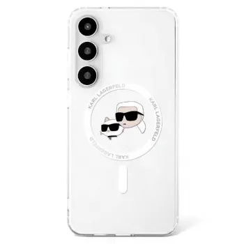 KARL LAGERFELD Button Karl & Choupette Heads Printed Logo MagSafe ovitek za Samsung Galaxy S25, bel
