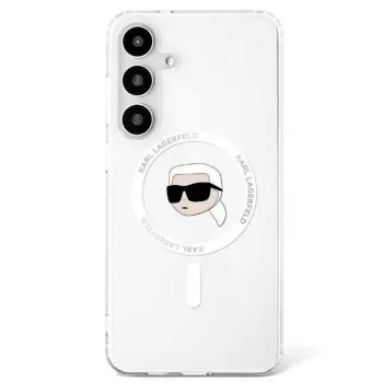 KARL LAGERFELD Button Karl Head Printed Logo MagSafe ovitek za Samsung Galaxy S25, bel