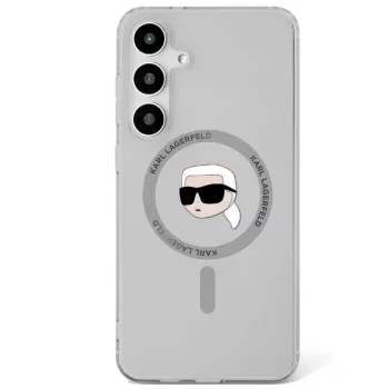 KARL LAGERFELD Button Karl Head Printed Logo MagSafe ovitek za Samsung Galaxy S25, črn