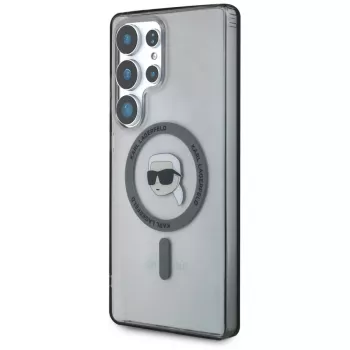 KARL LAGERFELD Button Karl Head Printed Logo MagSafe ovitek za Samsung Galaxy S25 Ultra, črn